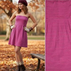 Old Navy 2014 Pink with Blue Stripes Strapless Mini Party Dress Large Retro